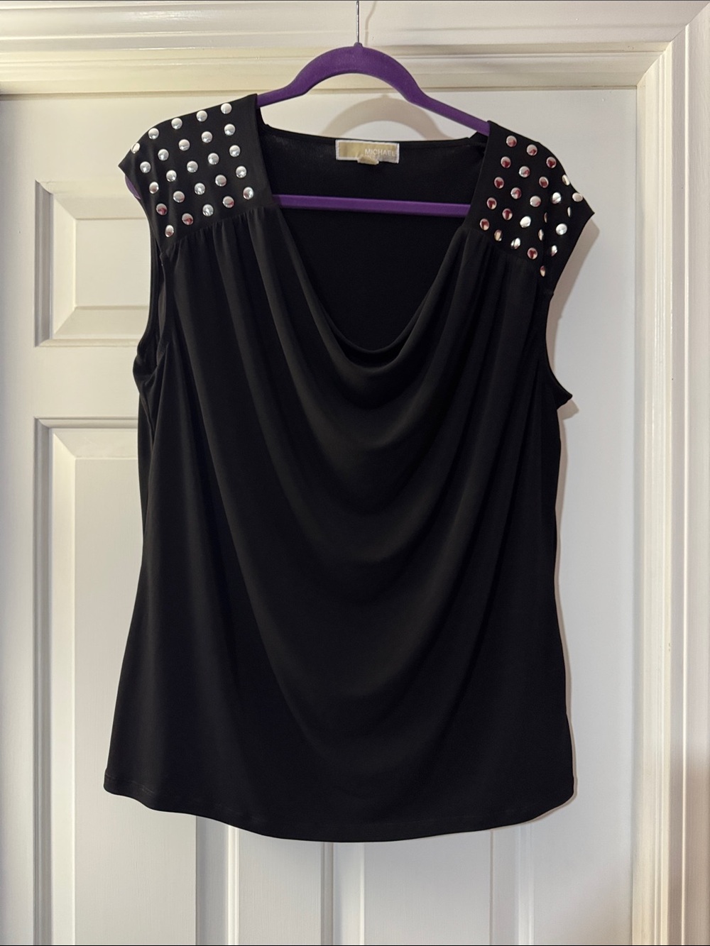 Michael Kors Black Studded Cowl Neck Sleeveless Top